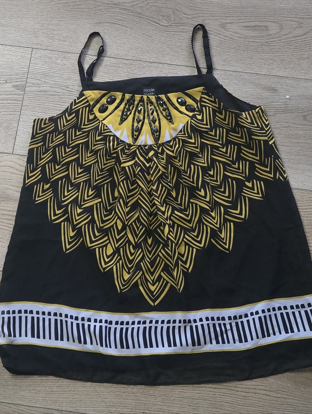 Nicole Miller Black and Gold Geometric Print Camisole